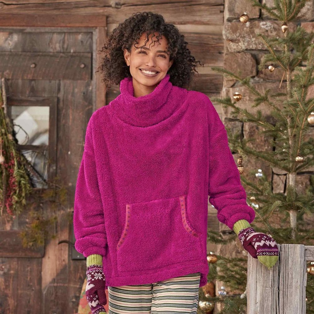 Sundance Catalog Sasha Cozy Fleece Sweatshirt Petite Small Magenta